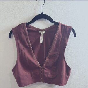 NWOT | Free People Intimately Cropped Linen Vest | Large | Burgundy